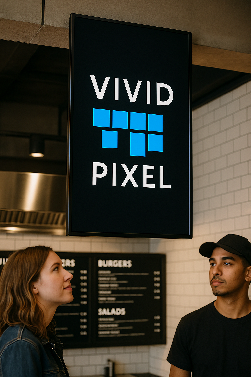 Digital signage showcasing food imagery and pricing